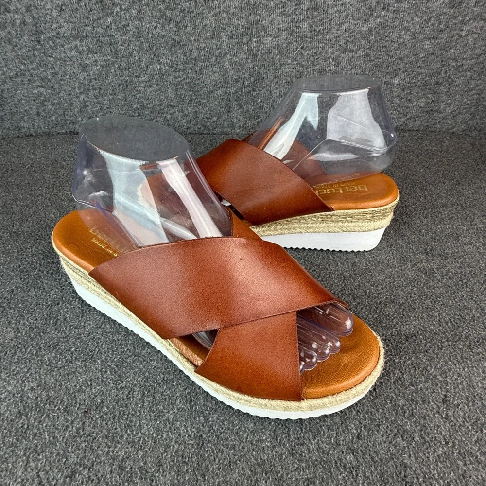 Bertuchi Womens 8 Brown Leather Espadrille Platform Slide‎ Sandals Spain